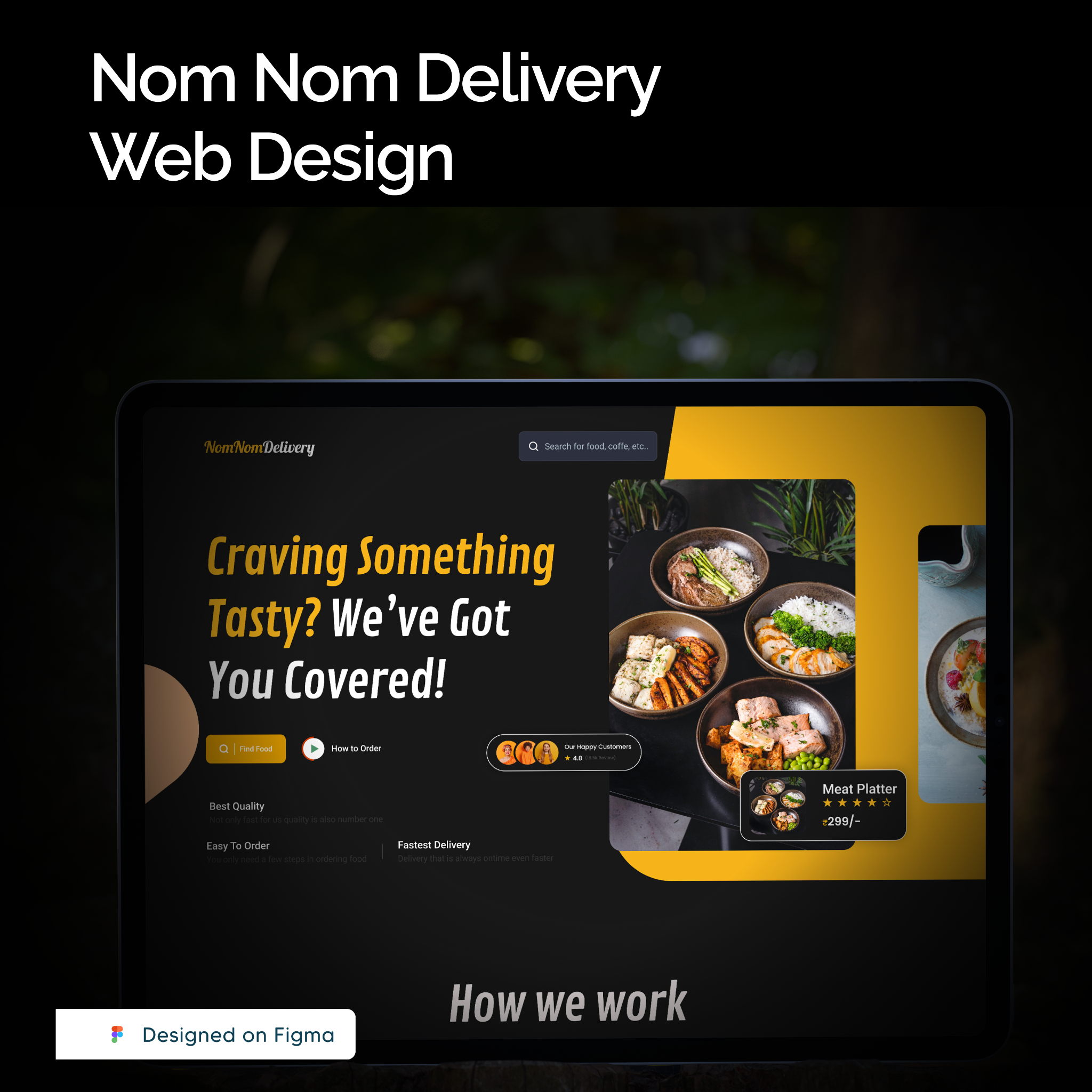 Nom Nom food delivery website mockup