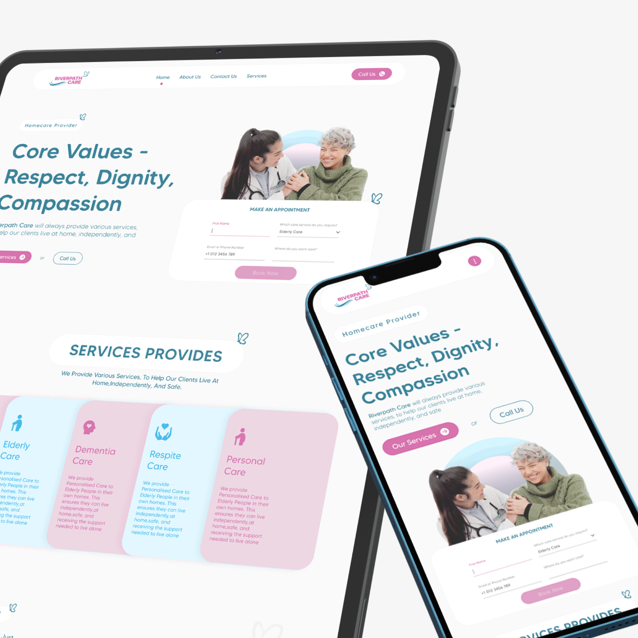 Riverpath responsive tablet and phone mockup