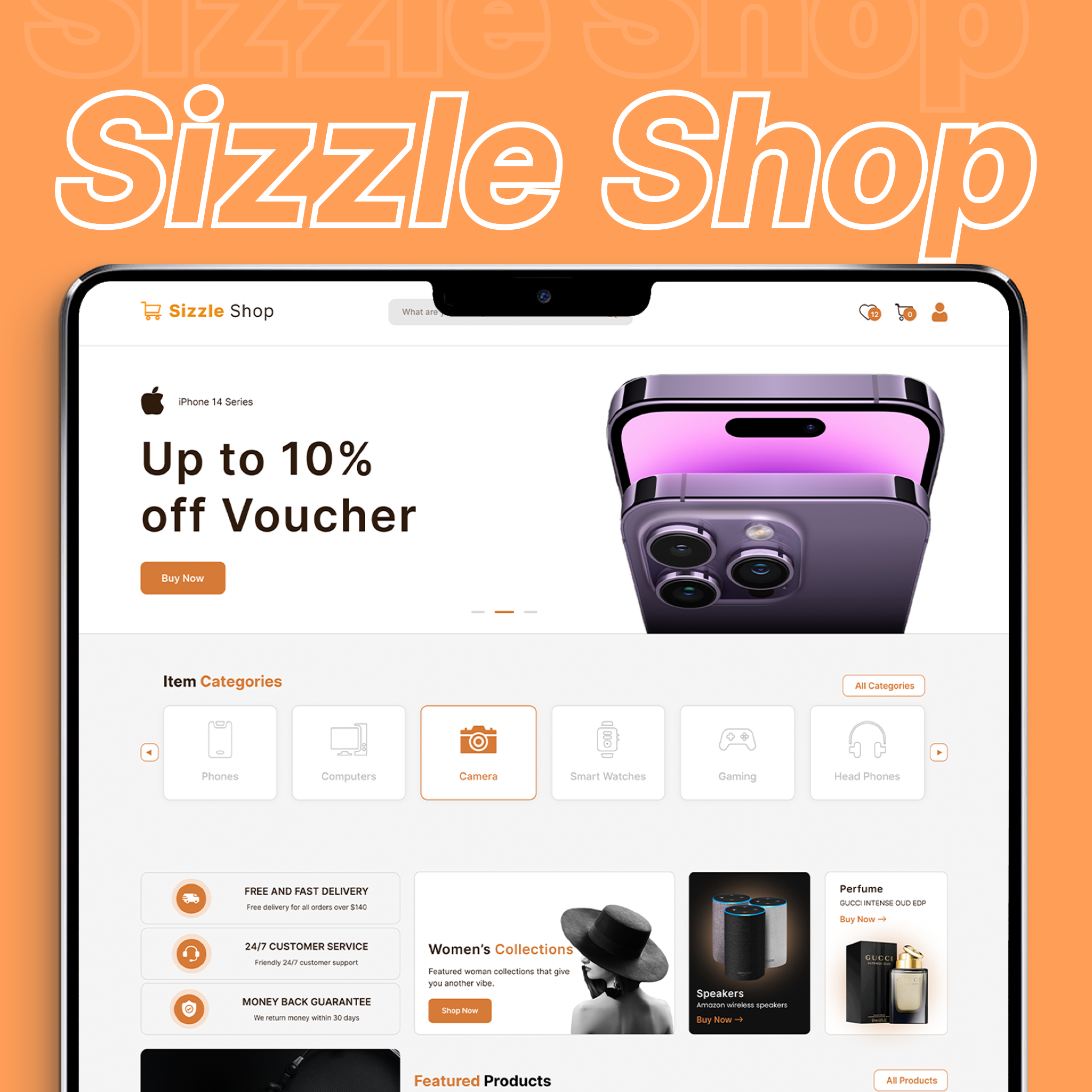 Sizzle Shop e-commerce homepage mockup