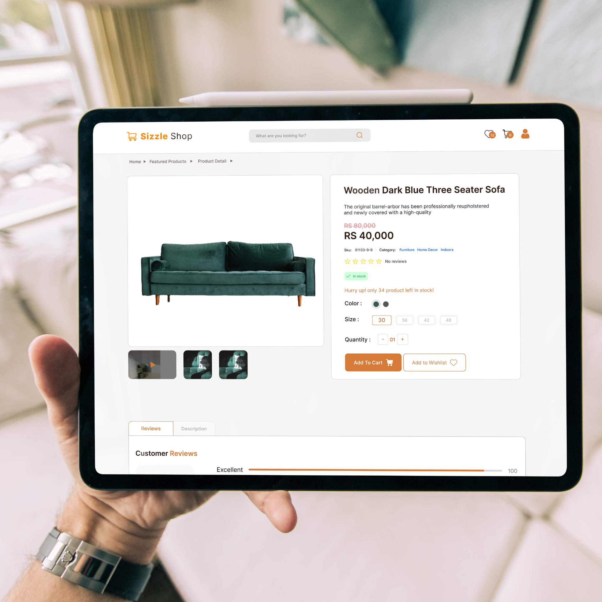 Sizzle Shop product detail mockup