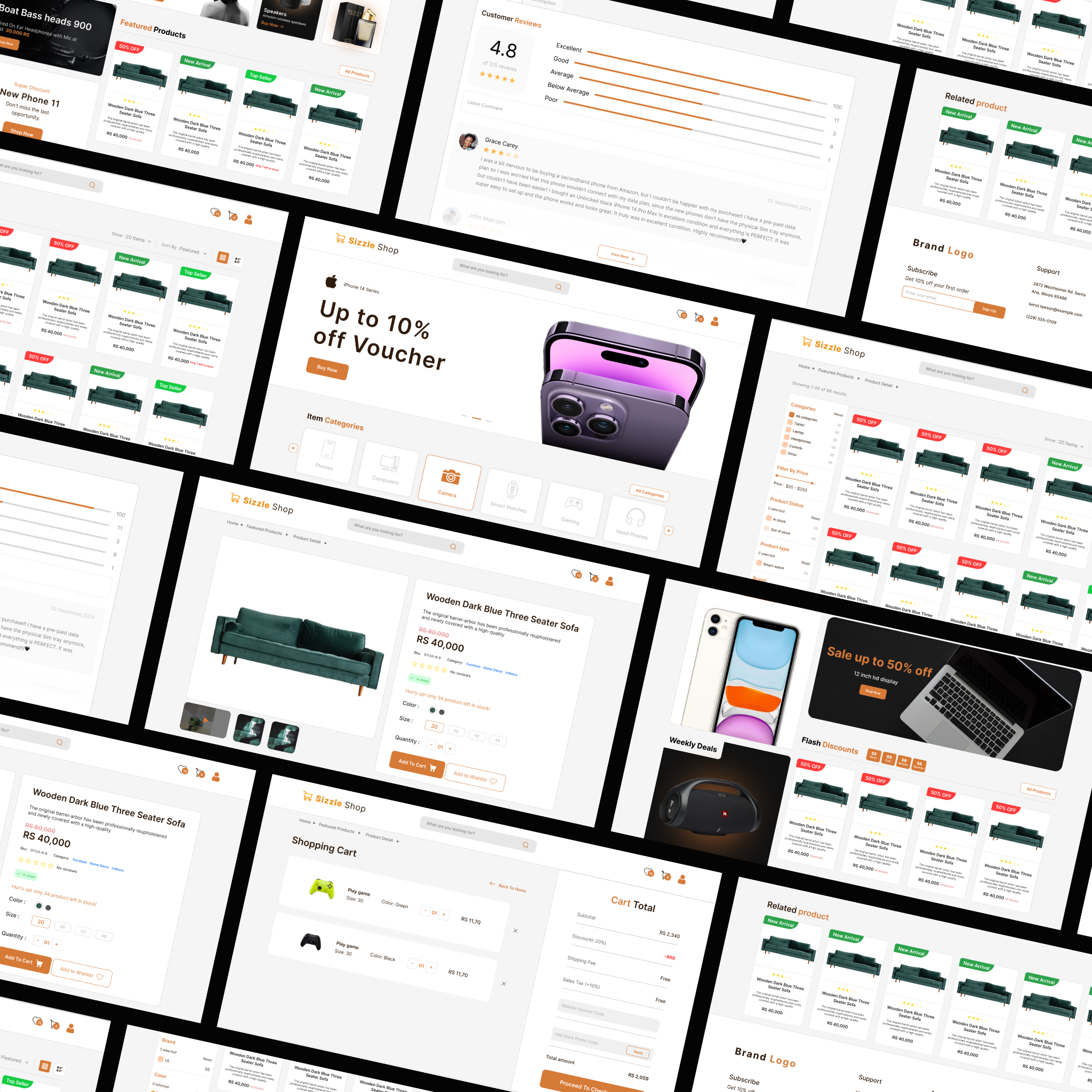 Sizzle Shop interface collage